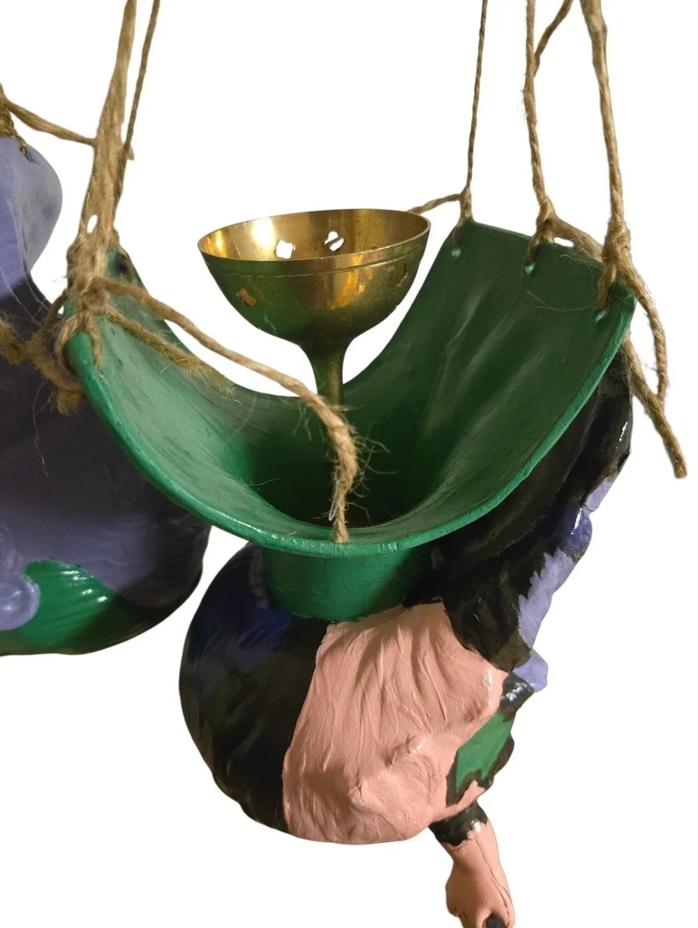hand painted upcycled art color block hanging mythical creature incense